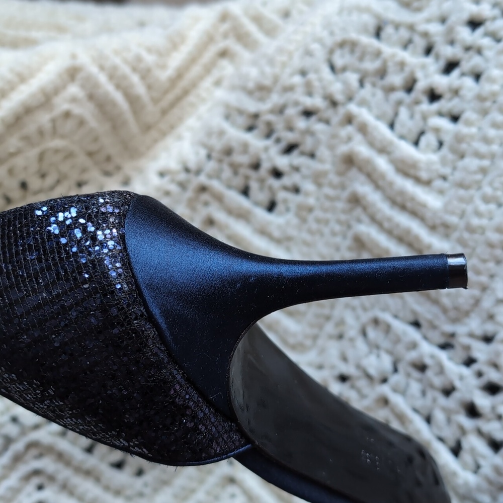 Nina Women's Sparkling Navy Peep Toe Heels - Picture 11 of 11